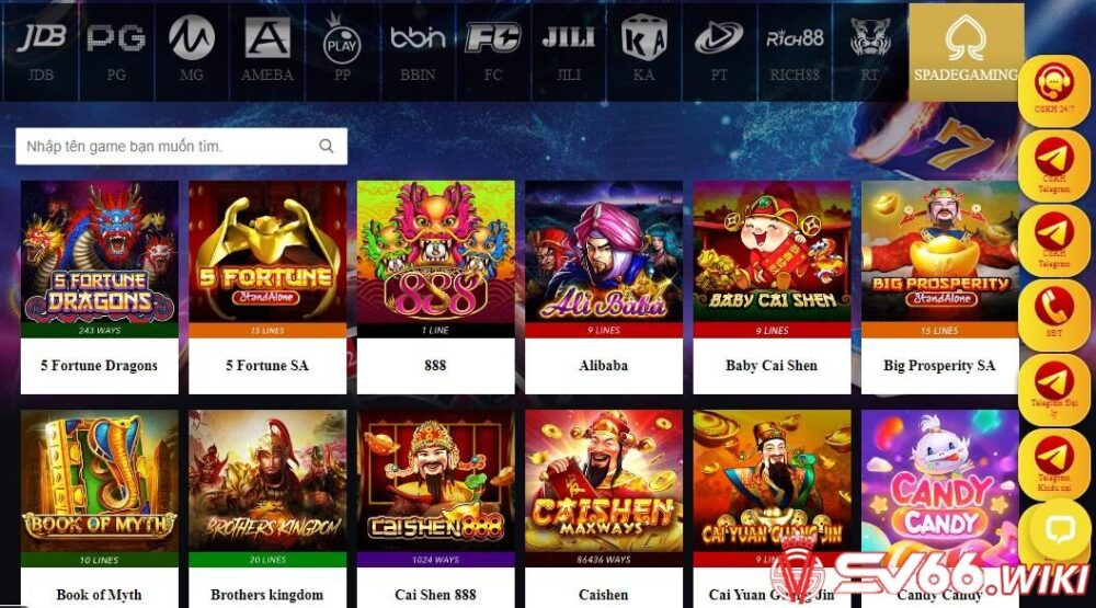 Spade Gaming là sảnh slot game đổi thưởng mới của nhà cái SV66