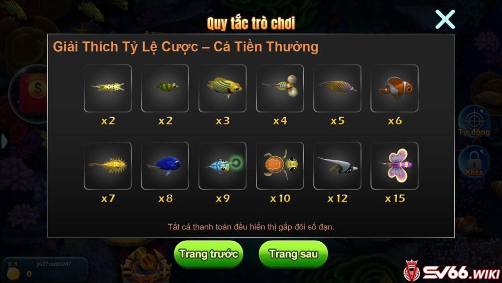 Tỷ lệ cược đối với Cá tiền thưởng 